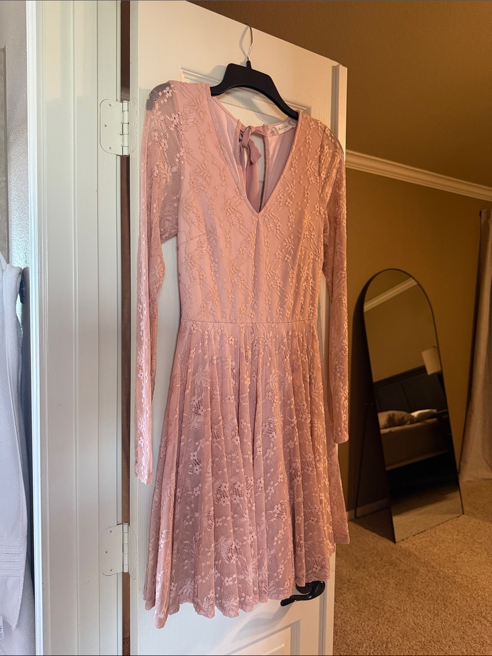 Altar'd State Blush Pink Lace Long-Sleeve V-Neck Dress